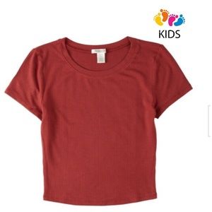 Juniors/Girls Ribbed Cropped Top, Maroon Red, size Small/Girls Size 12